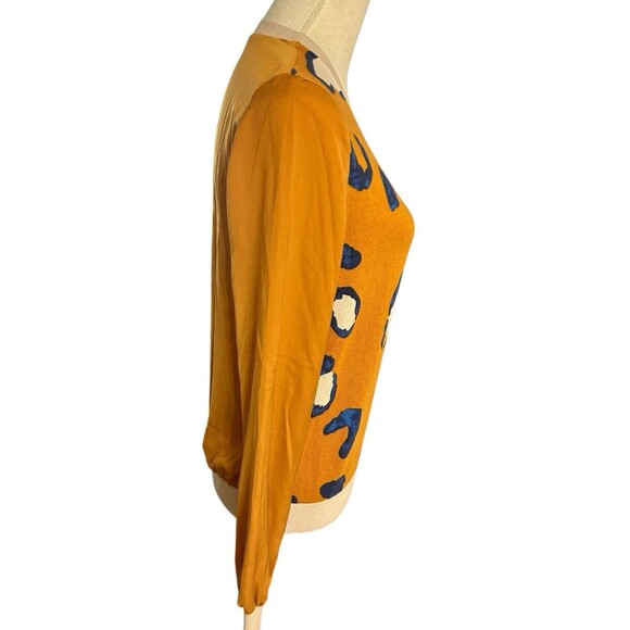 3.1 Philip Lim Leopard Mustard Crew Neck Lightweight Pullover Sweater Top Sz S - Picture 5 of 8